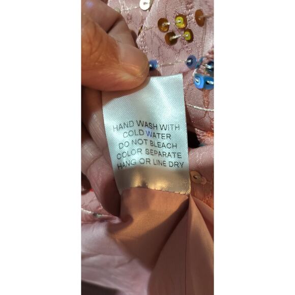 4201) BiBi Blush Pink Sequin Stripe Short Dolman Sleeve Oversize Blouses Small - Picture 10 of 10